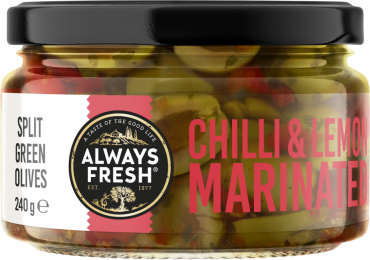 Split Green Olives with Chilli & Lemon